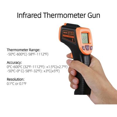 Infrared Thermometer Gun -50~600°C LCD Industrial Electronic Thermometer Non-Contact Digital Temperature Meat Food Candy Oven Refrigerator Thermometer
