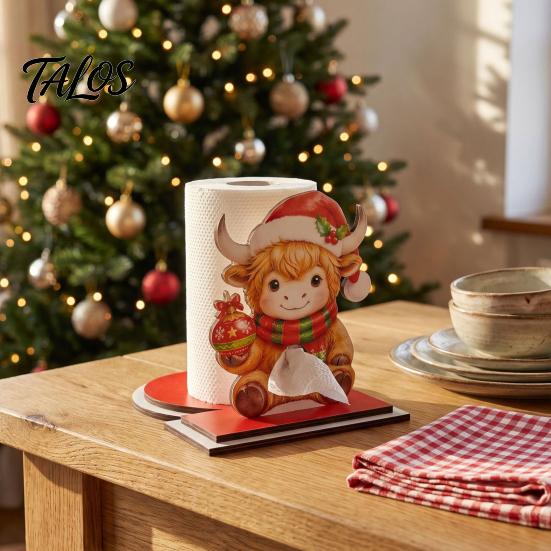 Wooden Kitchen Roll Dispenser Christmas Paper Towel Holder, Decorative Vertical Dispenser, Holder Stable Weighted Base Organizer for Holiday