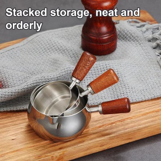 50/100/150ML Edelstahl Saucenschale mit Holzgriff V-förmige Öffnung Espressotasse Gewürze Salatdressings Dippschale