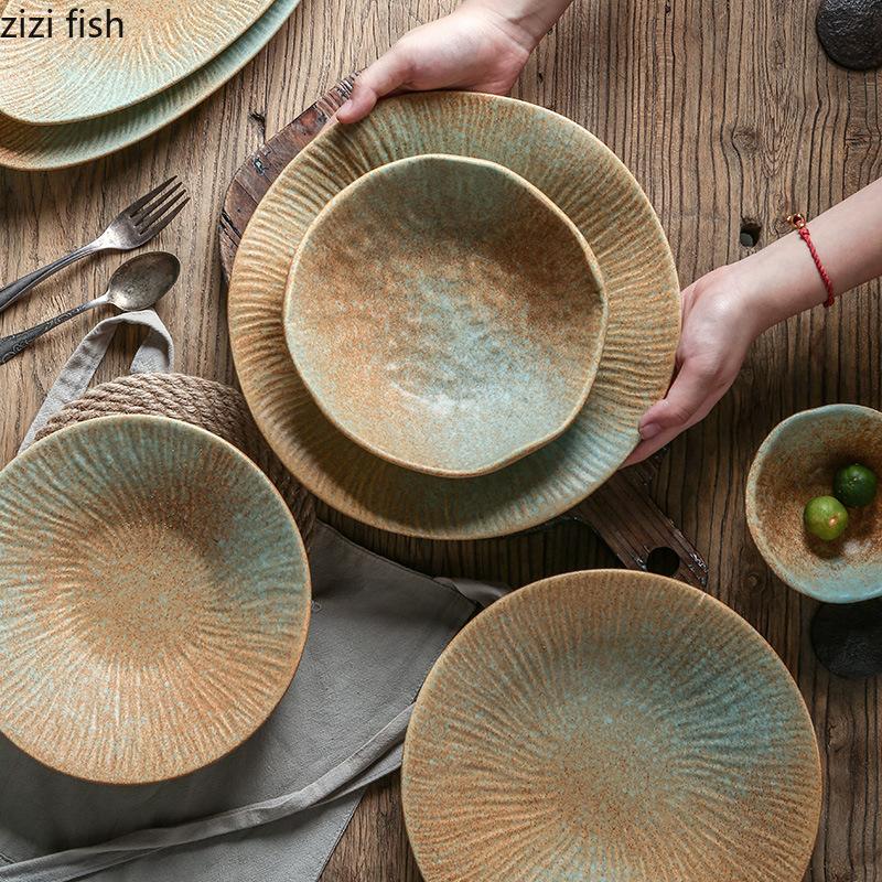 Vintage kreativní keramický talíř na večeři, dezertní talíř, svačinový talíř, sashimi, sushi talíře, steakové talíře, restaurační speciální nádobí
