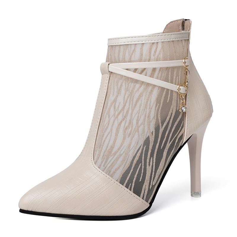 Fashion Baotou Sandals Summer New Pointy High Top Hollow Mesh Cool Boots Fine Heel Breathable Mesh Boots
