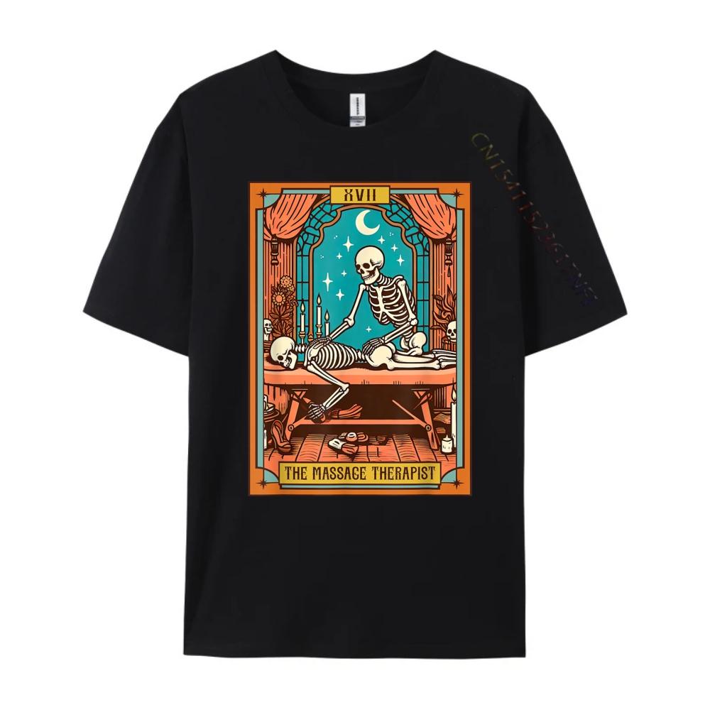 Funny Skeleton Massage Therapy Massage Therapist Tarot Card Graphic T Shirts Men Oversized Valentines Day Gift TShirt