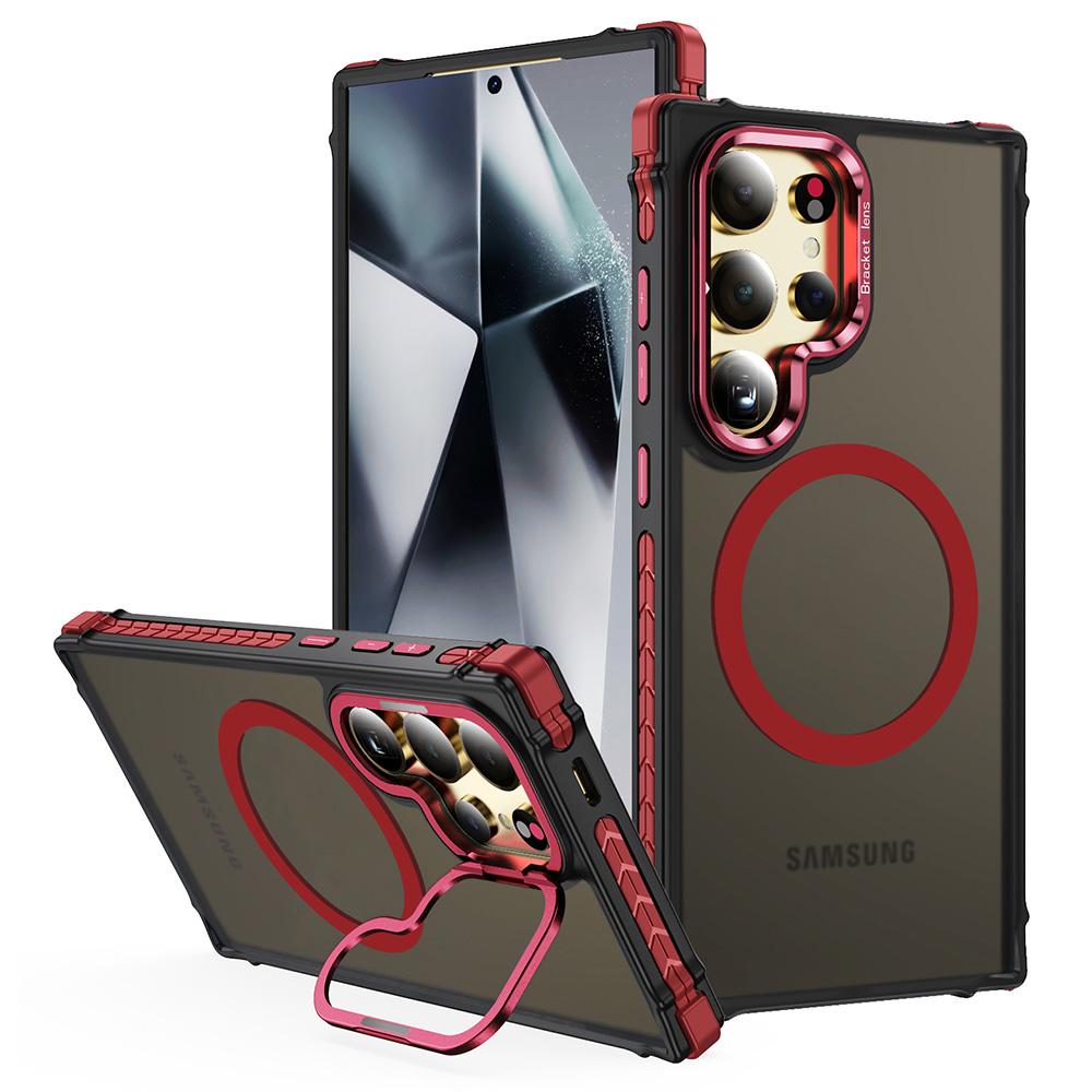 For Samsung Galaxy S24 Ultra Case with Lens Kickstand Matte Back Cover Compatible with MagSafe
