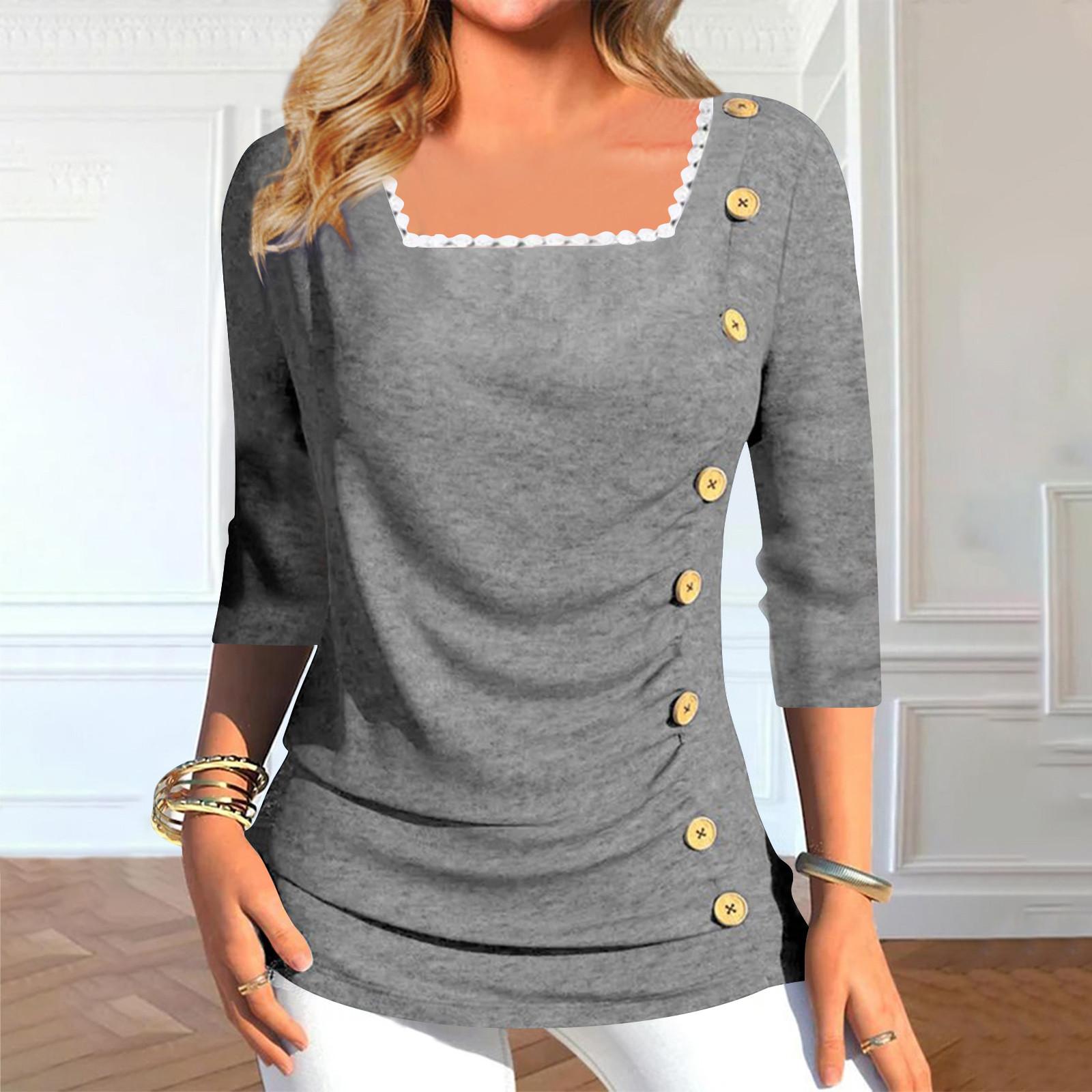 Женские топы с рукавами 3/4 Летние тонкие повседневные топы с кружевной отделкой Футболка — фото 6