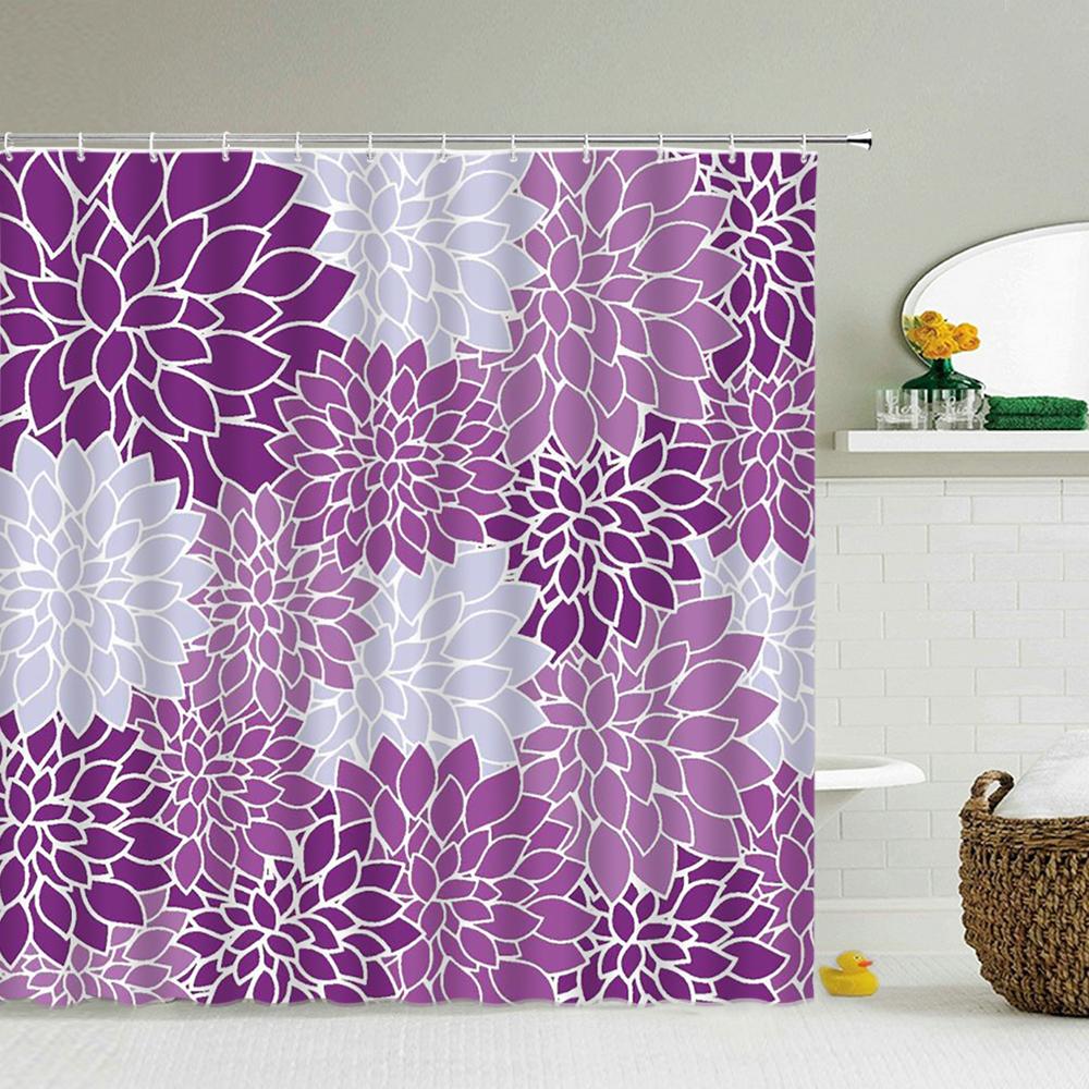 Flowers Waterproof Bathroom Curtains Green Plants Shower Curtains   3d Printing Polyeste Fabric Decoration Home Bath Screen