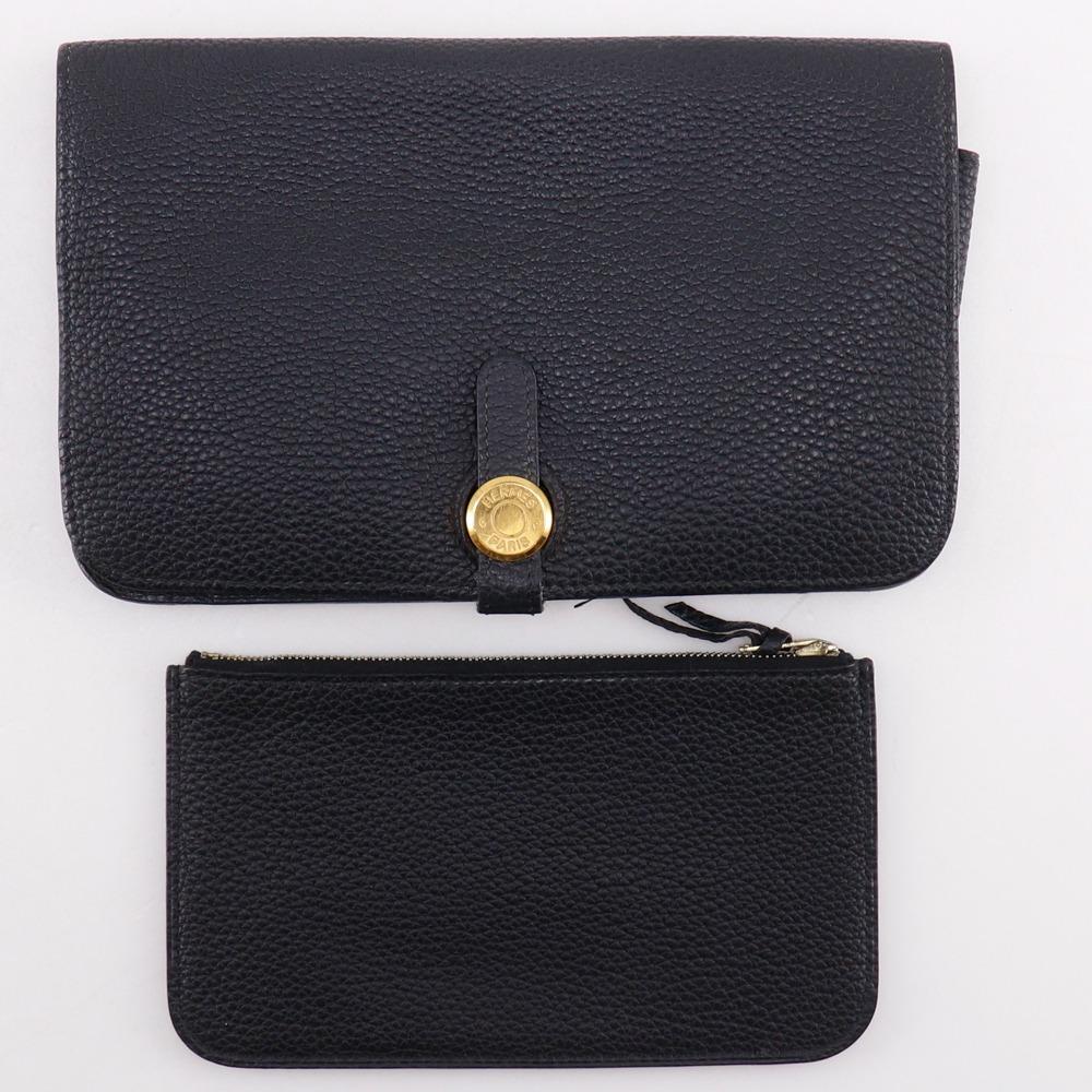 HERMES Dogon GM Purse Black / Gold Hardware Taurillon Clemence unisex Used