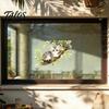 Electrostatic Window Decal Cartoon Cat on The Tree Branch Cling, Cute Watercolor Clear Hair Texture Sticker Butterflies Plants for Kids Room Bathroom