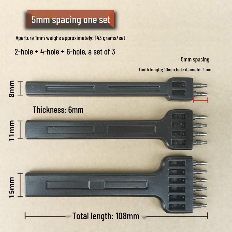 Black Round Hole Punch Set for DIY Leather Craft - 2, 4, 6 Holes