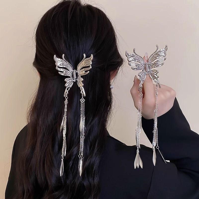 Butterfly Hair Clips Metal Butterfly Flower Hair Claw Clips  Non-Slip Hairpins Cute Fluttering Tassel Barrettes For Women