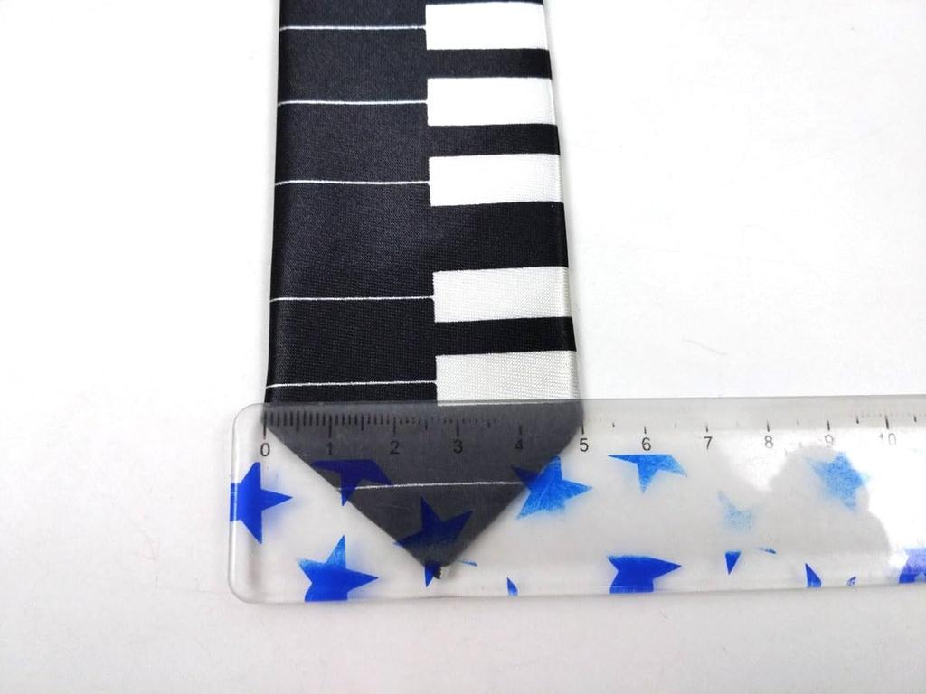 [F NODE] Slim Necktie, Piano Keyboard Pattern, Polyester, Pointed Tip (Black)