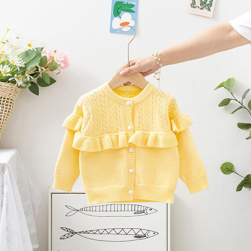 Girls Knitted Cardigan Toddler Long Sleeve Round Neck Spring Autumn