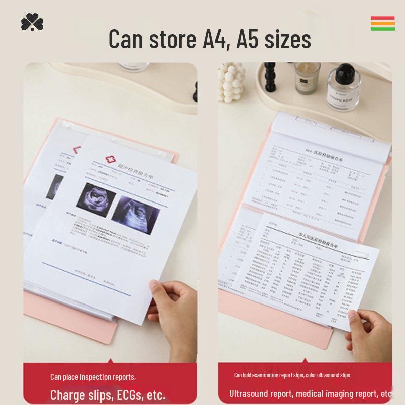Waterproof Pregnancy Record Bag Set: A5 Storage Booklet and A4 Transparent File Bag for Expectant Mothers