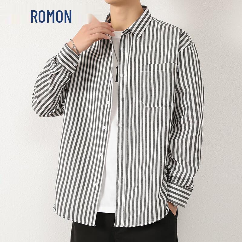 Romon Men s Striped Oxford Long-Sleeve Casual Shirt 2XL