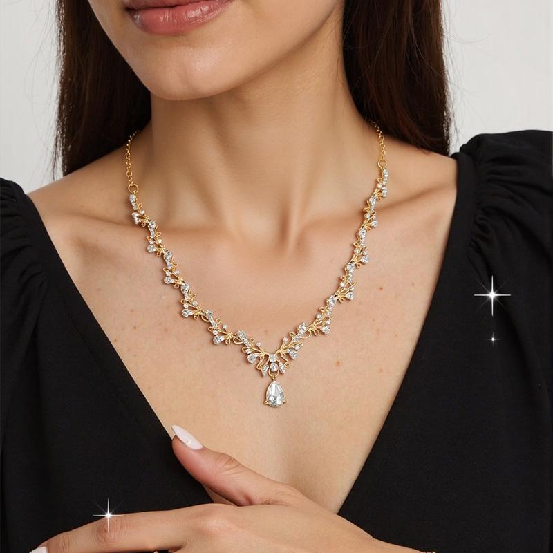 3Stk/Set Kristallkrone Barock Schmuckset Haarkleid Accessoires Halskette Ohrring Geburtstag Hochzeit Strass Frauen Mädchen