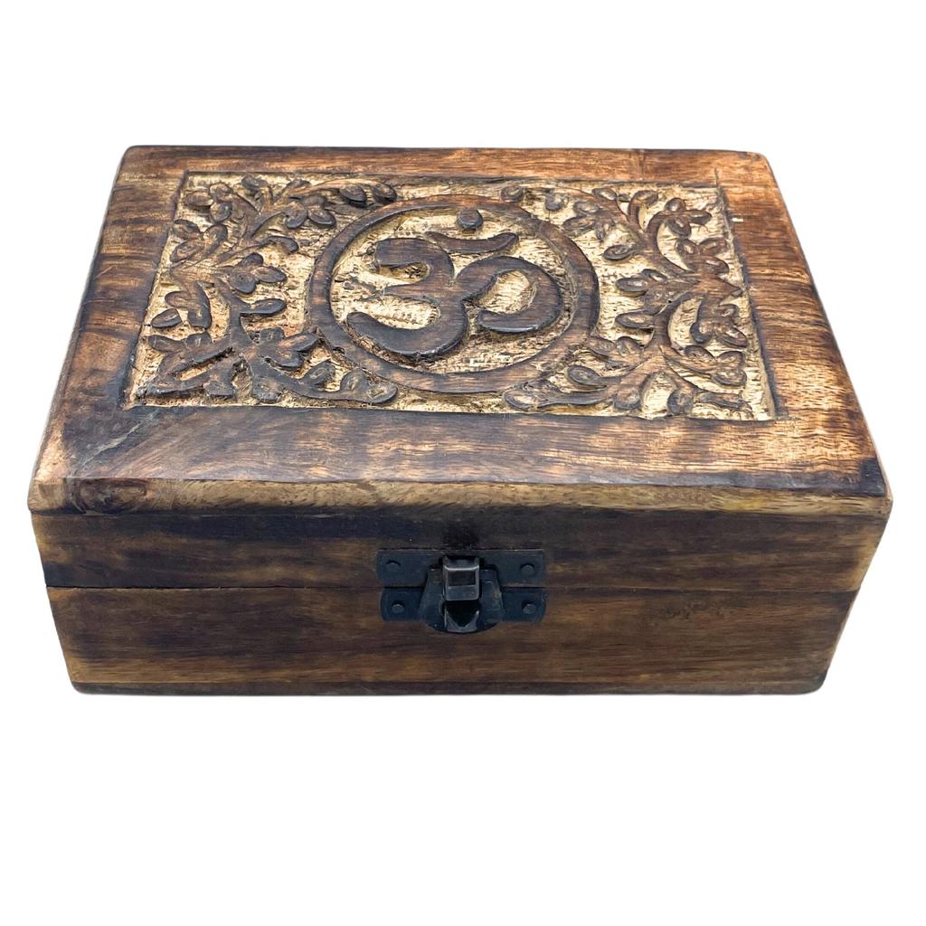 Wooden Keepsake Box Medium Om 15x10x6cm