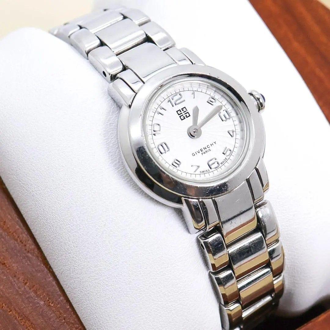 Used Working GIVENCHY watch round silver white dial 3789