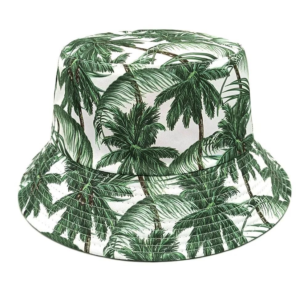 Cappello a Secchiello alla Moda con Stampa di Palme Cappelli da Pescatore per le Vacanze Cappello Panama Double Face Unisex da Esterno per la Spiaggia Nuovo