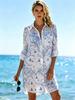 Plus Size Women's New Beach Vacation Shirt Vacation Cover Up Beachwear Long Sleeve Printed Shirt Loose Fit Button Lapel Pocket Shirt, Plus Size Shirt