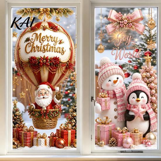 Decorative Stickers for Store Christmas Window Clings, Cute Snowman Santa Penguin Reindeer Durable Sunproof Glass Decal Glass, Reusable Holiday Static