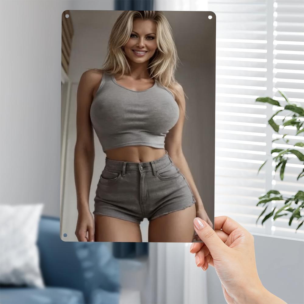 Brand 2D Metal Wall Art Confident Blonde Lady Decor Weatherproof Iron Plaque 7.87x11.8in Indoor Outdoor Garden Living Room Summe