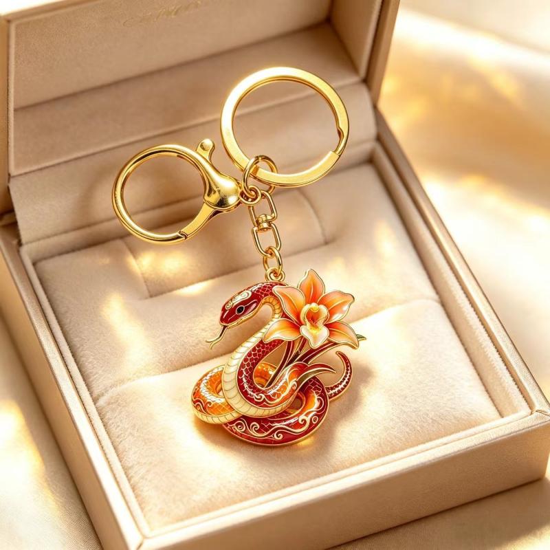 Vintage Jade Orchid Spirit Snake Light Luxury Keychain Pendant Elegant Snake Pendant Necklace For Girlfriend Jewelry Gift