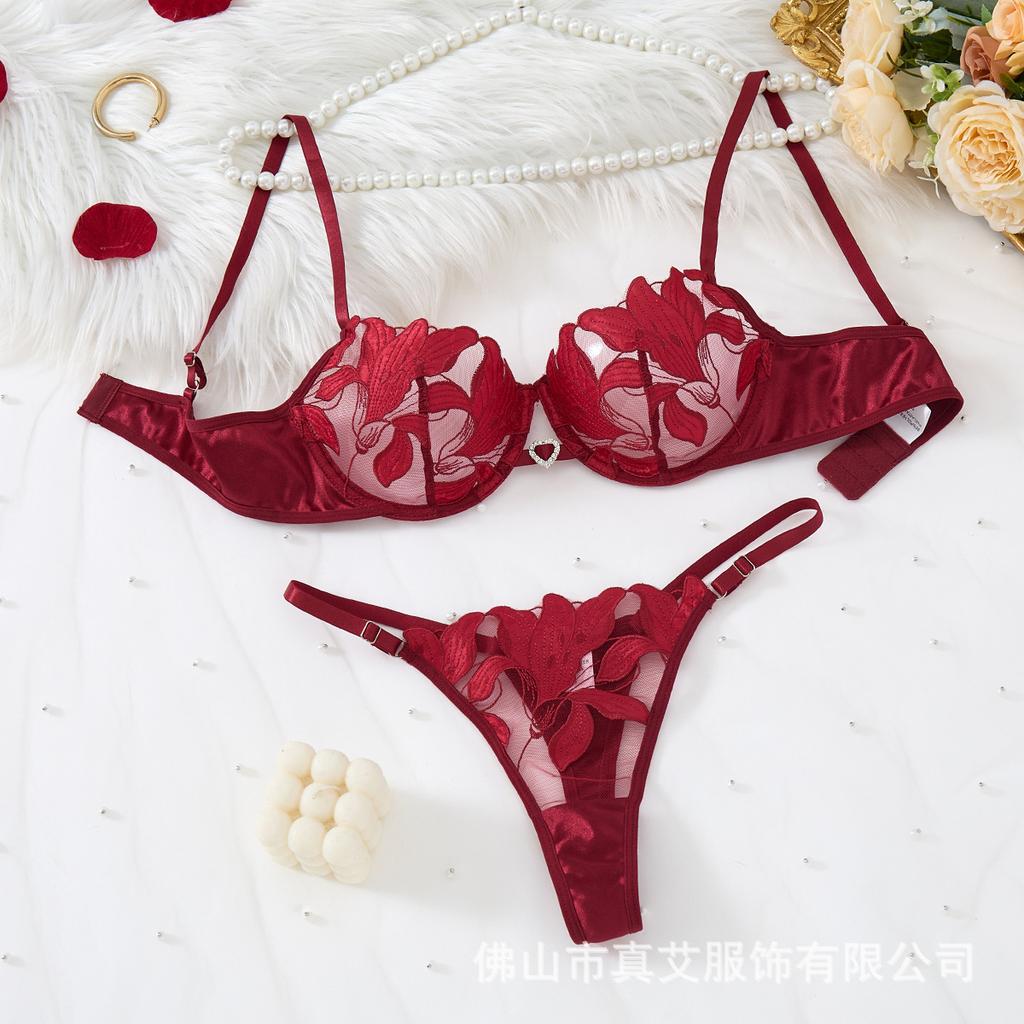 Z Sexy Lingerie Women's Small Fresh Flower Embroidery Flirting Temptation Bra Set Pure Desire Wind