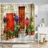 Tuscan Shower Curtain Colorful Flowers Outside Home In Italian Hilltown Assisi Rustic Door Image Cloth Fabric Art Bathroom Decor
