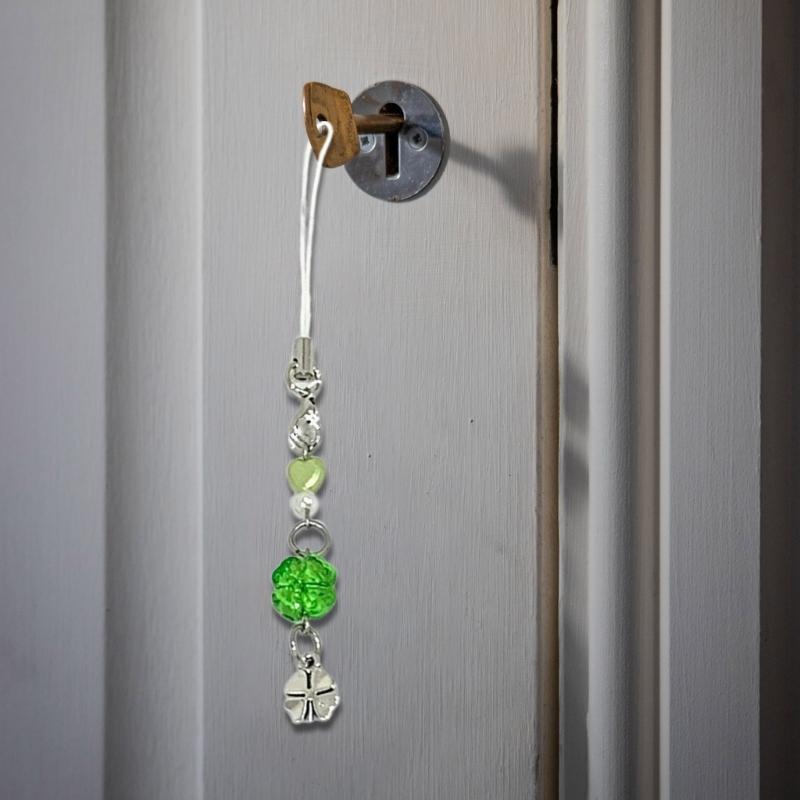 Handgefertigte Handykette mit Perlen, vierblättriges Kleeblatt, Handyanhänger, Acryl, Schlüsselanhänger, Zubehör für Handys, Schlüssel und Tasche