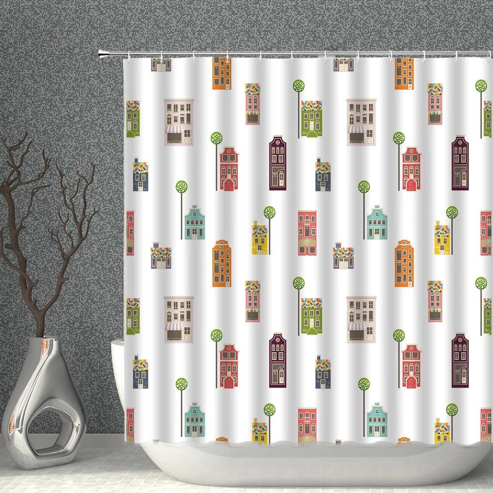 Colour Cartoon Shower Curtain White Print Waterproof Polyester Cloth Bath Curtains With Hooks Multi-size Bathroom Screen Decor