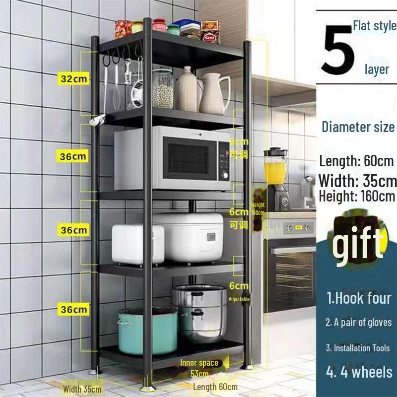 Multi-Layer Kitchen Floor Rack: Multi-Function Microwave and Cookware Storage (Non-Stainless Steel)