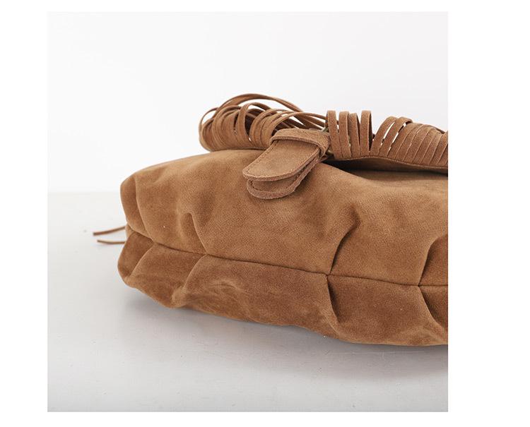 Versatile Ethnic Khaki Xishi Velvet Tassel Crossbody Bag - Women's Retro Style, Large Capacity