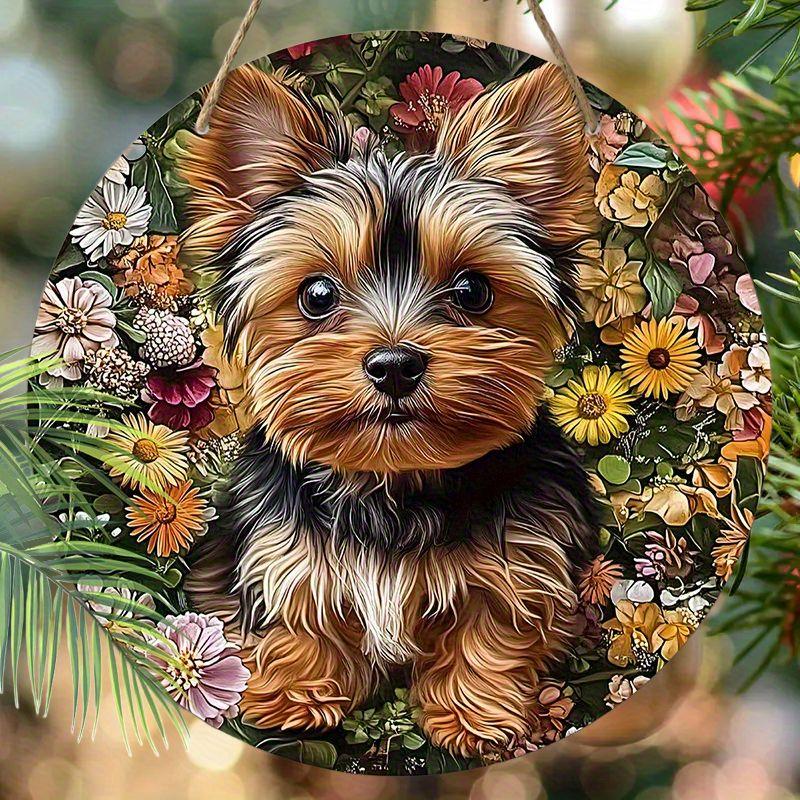 2D flat hanging decorative signs,interior wall or door decoration,garden Dec,the pattern is a dog and daisy flowers,housewarming gift for friends