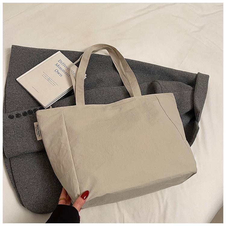 Tote Bag Large Capacity Solid Color Commuter Cloth Bag Female Student Class Shoulder Bag Waterproof Nylon Bag Portable