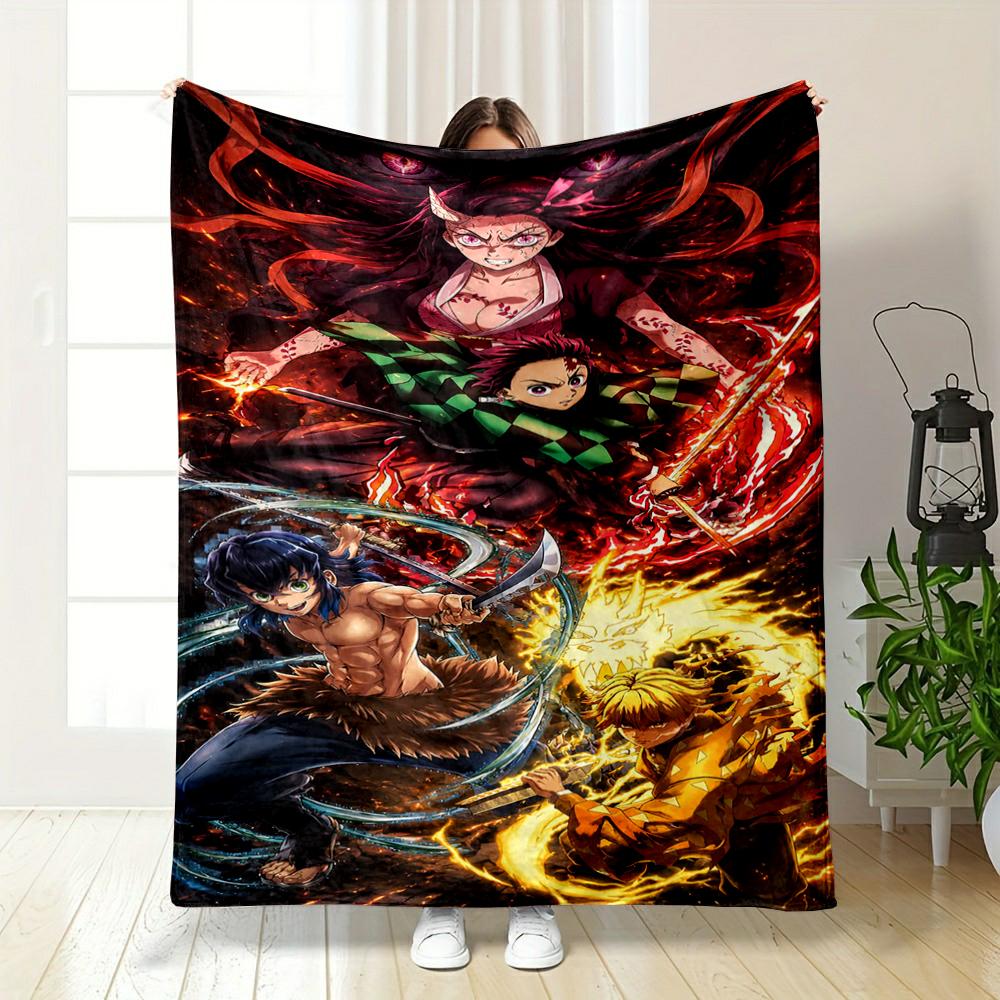 "Anime Characters with Swords and Powers Flannel Blanket for Bedroom Living Room Sofa and Nap"