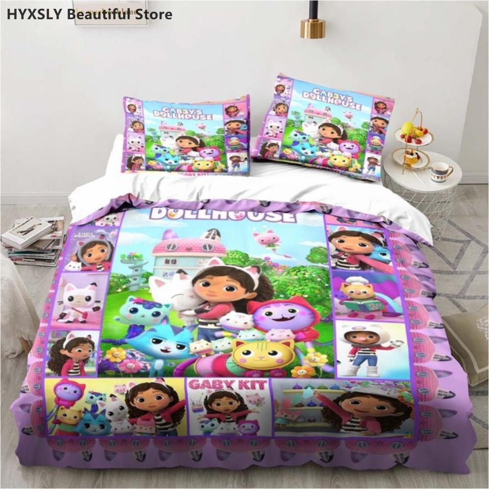 Gabby's Dollhouse 3D Bedding Set Cartoon Duvet Cover Pillowcases Quilt Cover For Girls Home Decor Gift Twin King Queen Polyester