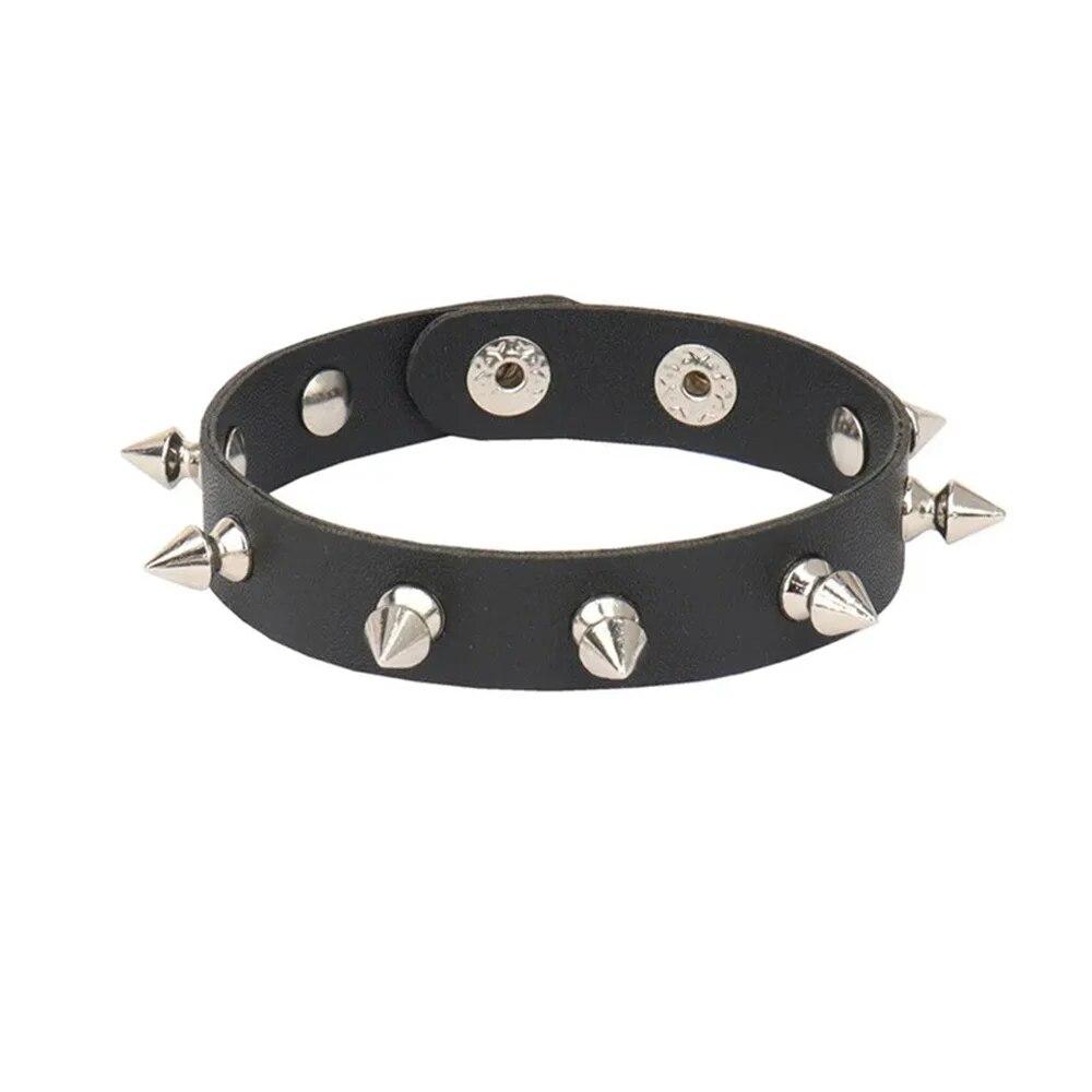 2025 Bracelet Choker à Clous en Cuir PU Punk à Pointes Rivets Manchette Noir Bracelet de Poignet Manchette Réglable Bangle