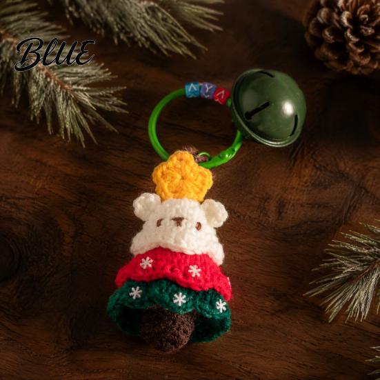 Crochet Christmas Keychain Knitted Bag Tree Hat Bell Handmade Yarn with Glove Wreath Charm Key