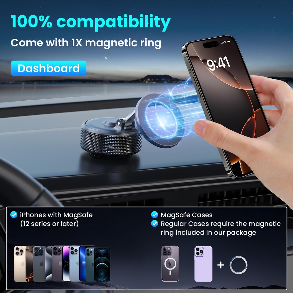 Strong Magnetic Car Phone Holder Foldable Design 360° Adjustable Vacuum Mount for Car/Desk/Bathroom/Universal Use