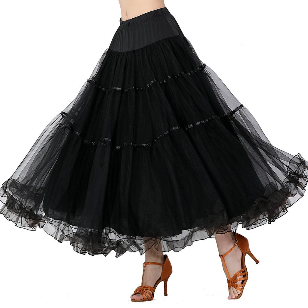 Ballroom Dance Skirt Adults Layered Dress Flamenco Waltz Dancewear Clothing
