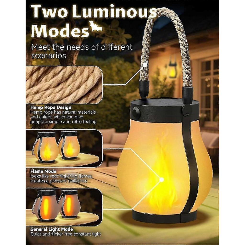 Solar Lantern Outdoor Lights, Dancing Flame Solar Lantern Outdoor Lights, Hemp Rope Hanging Flame Lamp, for Camping Pathway Garden Yard Decoror