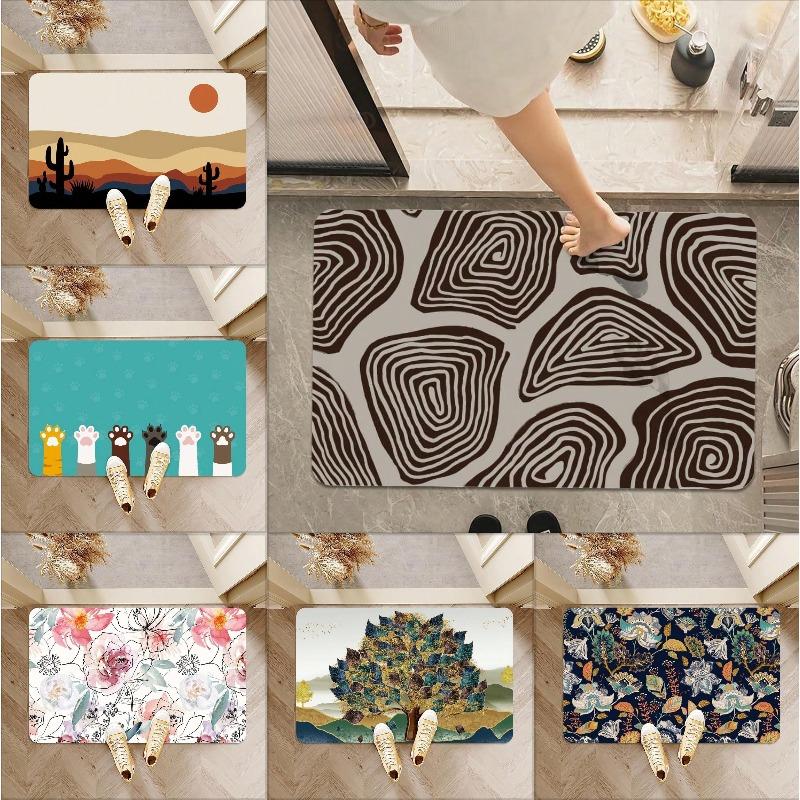 Non Slip Quick Dry Absorbent Vintage Floral Bath Carpet Mat Rug Easy Clean Home Decor for Bathroom Shower Sink Bathtub Door
