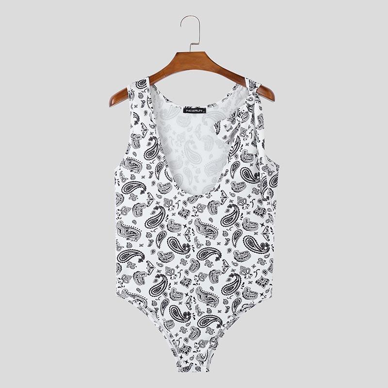 

INCERUN Чоловічі комбінезони з трико без рукавів і квітковим принтом з глибоким U-вирізом 3XL чорний