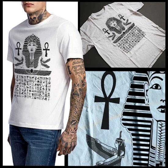 Ancient Egypt Pharaoh T-Shirt Egyptian Ankh With Hieroglyphics Size Small To 3XL L