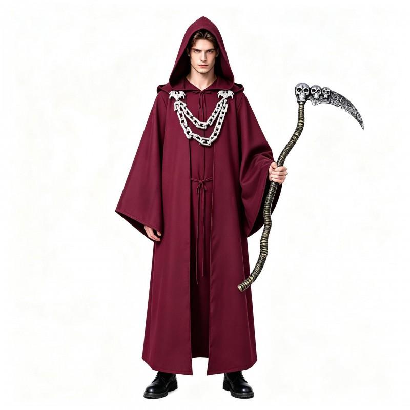 Halloween Gothic Hooded Robe Costume With Chain Detail Medieval Wizard Priest Cosplay Outfit Party