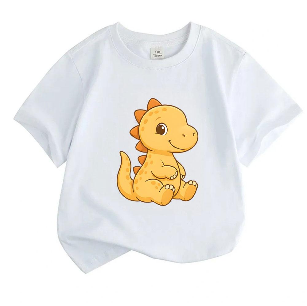 Cute Cartoon Dinosaur Print Kids T Shirt 100% Cotton O-Neck Short Sleeve Casual Summer Tee for Boys Girls Toddler Lightweight Soft Breathable Daily We