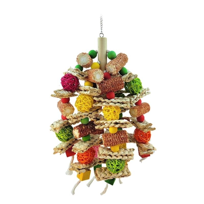 Bird Toy Tearing Chewing Toy for Teeth Straw Corncob Cage Hanging Toy Pet Grinding Teeth Toy Hanging Beads 1