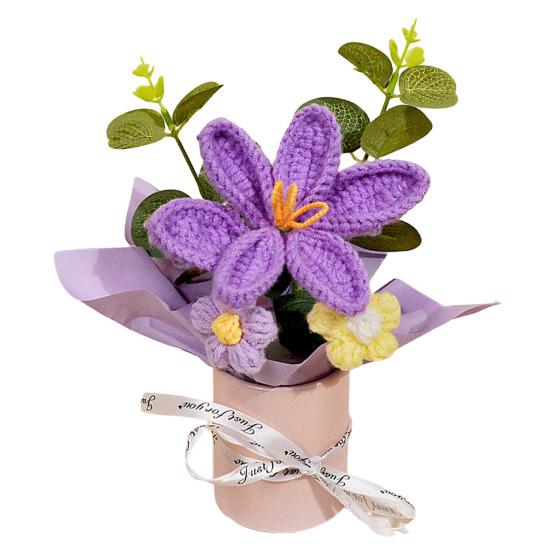 Crochet Flower Bouquet Handmade Artificial Knitted Bouquet Fake Sunflower Carnation Tulip Puff Flowers Gifts for Mother Wife On Birthday Anniversary