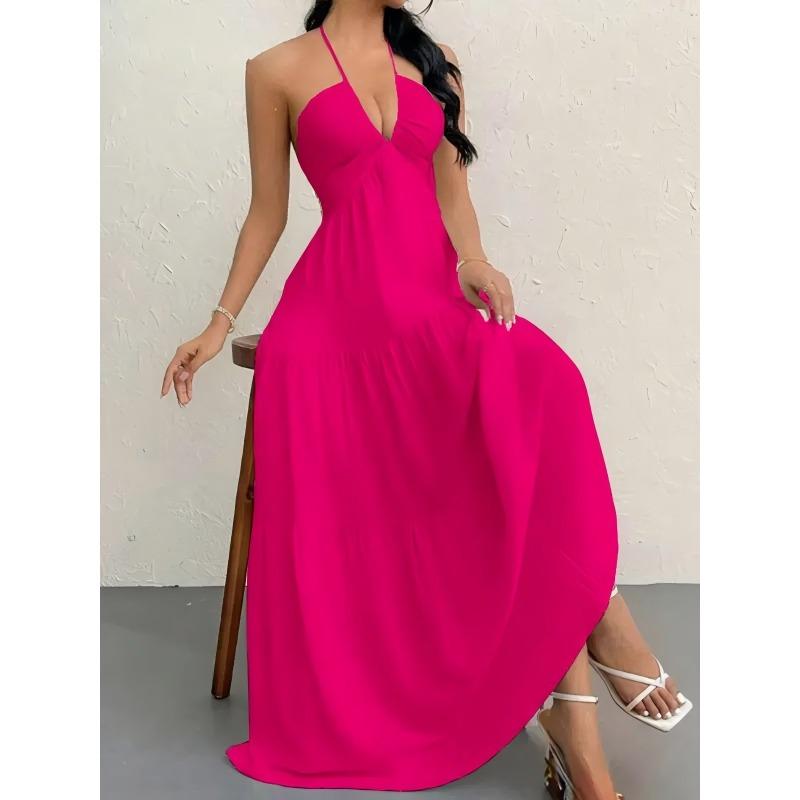 Nuovo top a fascia tinta unita estivo sexy con spalline a halter abito casual da vacanza al mare per il collo