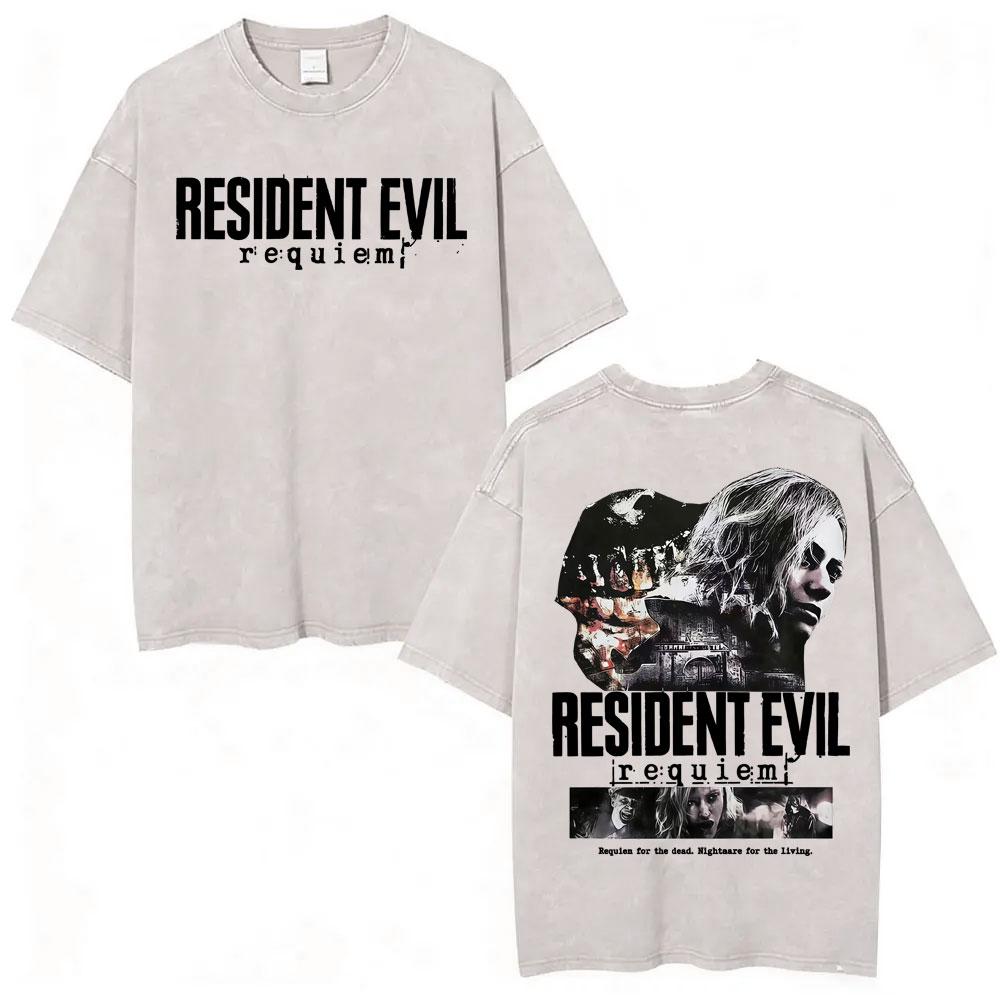 T-shirt Anime Édition Limitée Resident Evil Requiemm Vêtements pour Hommes Gothique Vintage Lavé T-shirts Hauts d'Été T-shirt à Col Rond Streetwear