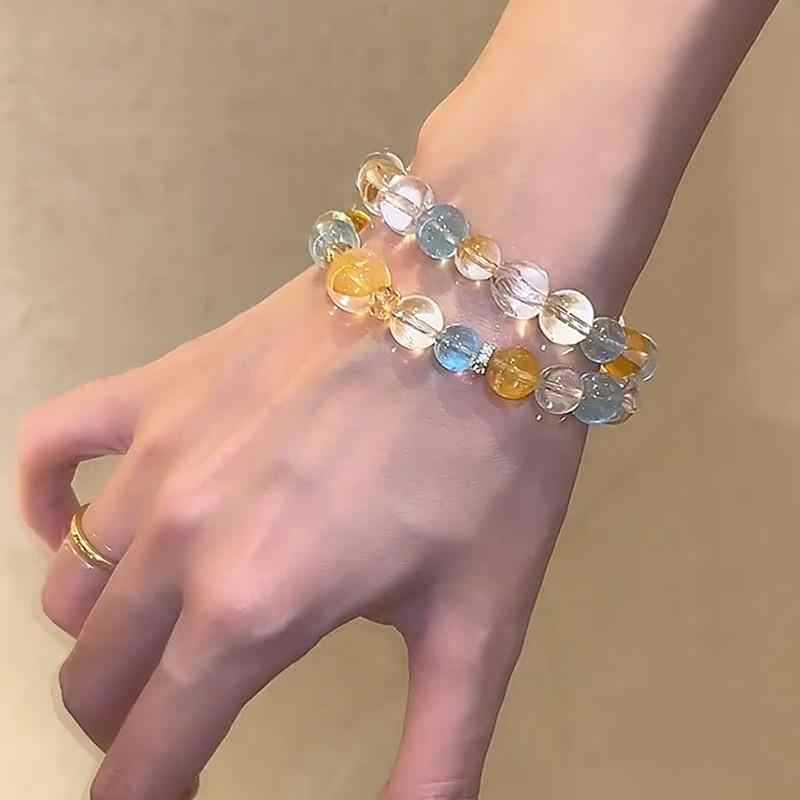 Elegant Crystal Bracelet: Yellow Apatite & Aquamarine, Light Luxury Design - Perfect Qixi Festival Gift for Women